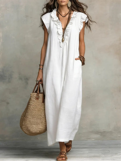 Camélia | Vestido Largo Bohemio de Lino y Algodón para Mujer