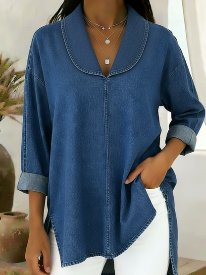 Denim - Top Retro con Cuello de Chal