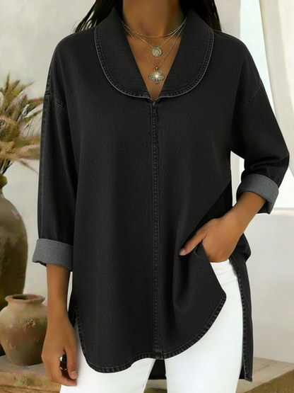 Denim - Top Retro con Cuello de Chal