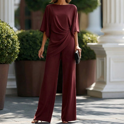 Gabriela | Conjunto de Blusa Drapeada y Pantalón Ancho para Mujer