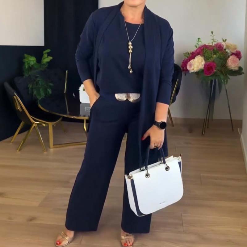 GABRIELLA | Conjunto de 3 piezas con cárdigan largo: Comodidad elegante y estilo versátil para cualquier ocasión