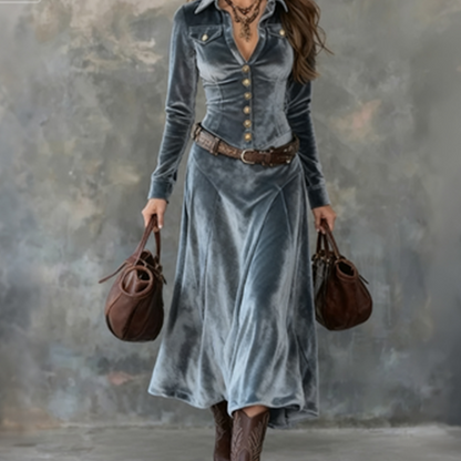 Naria | Vestido maxi de terciopelo para damas con mangas largas