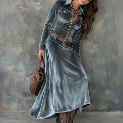 Naria | Vestido maxi de terciopelo para damas con mangas largas