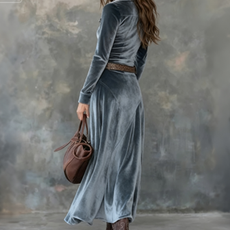 Naria | Vestido maxi de terciopelo para damas con mangas largas