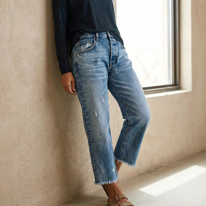Dina - Pantalones vaqueros rectos cortos retro para mujer
