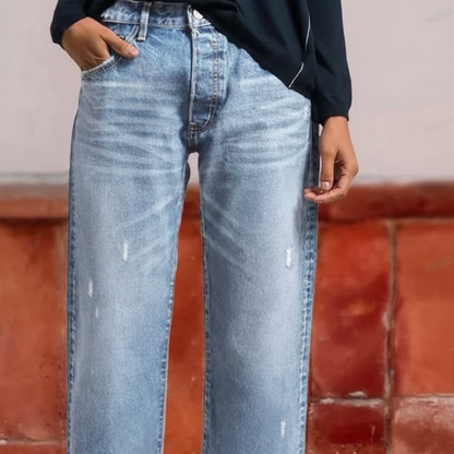 Dina - Pantalones vaqueros rectos cortos retro para mujer