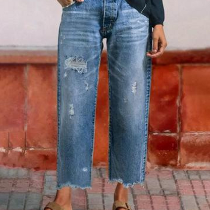 Dina - Pantalones vaqueros rectos cortos retro para mujer