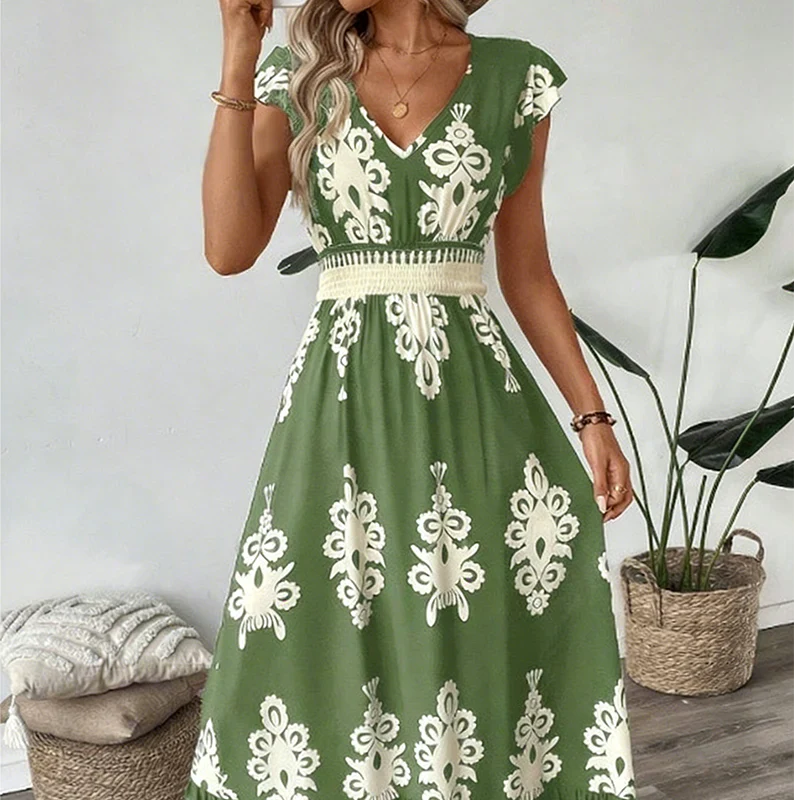 Candela - Vestido maxi barroco con escote en V para Mujer