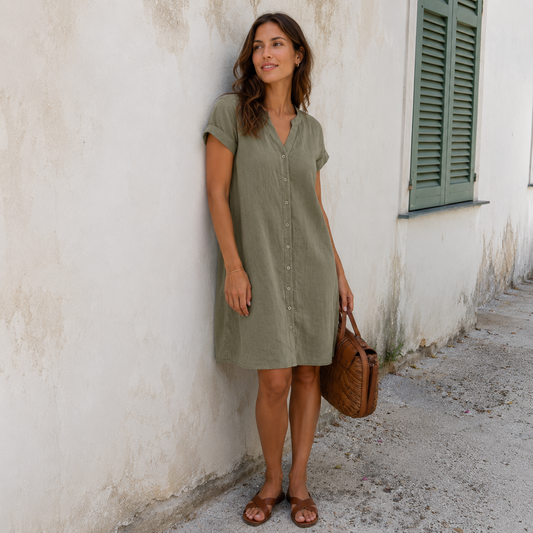Tess | Vestido camisero de lino elegante y cómodo para Mujer