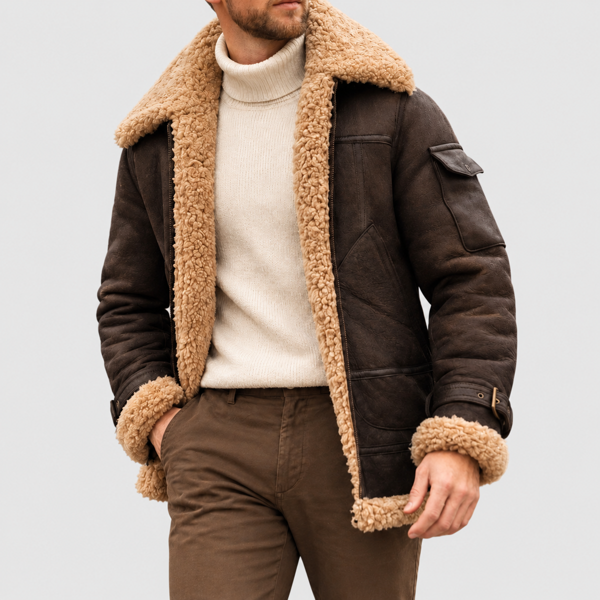 Zayne - Chaqueta de Aviador de Ante para Hombre